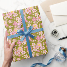 Alaskan Floral Wind Navy Blue Wrapping Paper