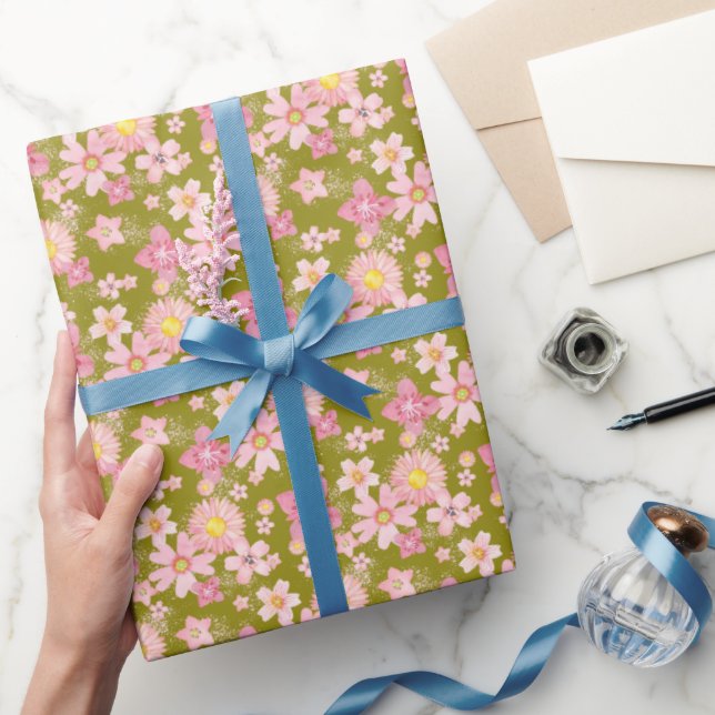 Alaskan Floral Wind Navy Blue Wrapping Paper Geschenkpapier (Schenken)