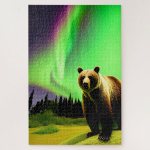 Alaskan Grizzly Bear und Green Aurora Borealis