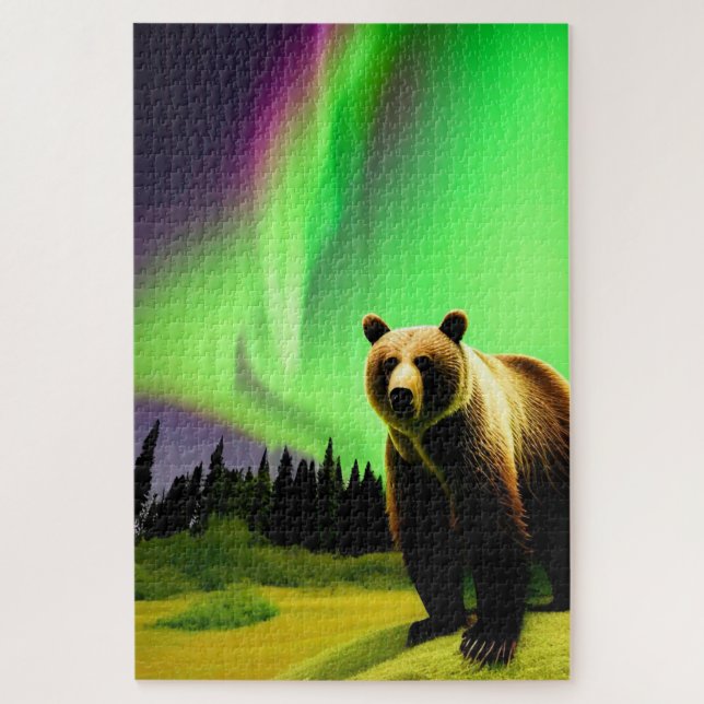 Alaskan Grizzly Bear und Green Aurora Borealis (Vertikal)