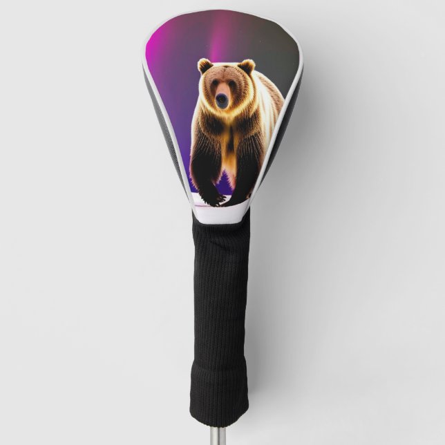 Alaskan Grizzly Bear und Pink Aurora Borealis Golf Headcover (Vorderseite)