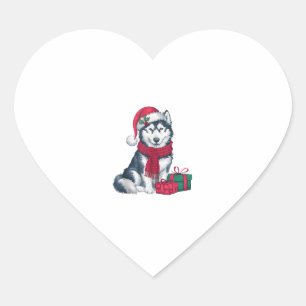 Alaskan Husky Dog Christmas Outfits Weihnachtsmann Herz-Aufkleber