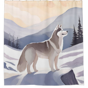 Alaskan Husky Dog Mountain Aquarell Duschvorhang