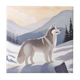 Alaskan Husky | Dog Mountain Aquarell Fliese
