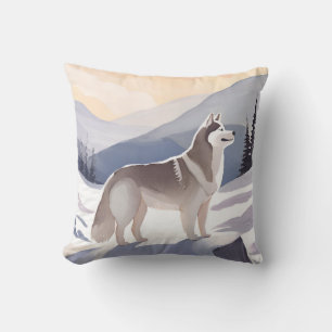 Alaskan Husky Dog Mountain Aquarell Kissen