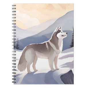 Alaskan Husky   Dog Mountain Aquarell Notizblock