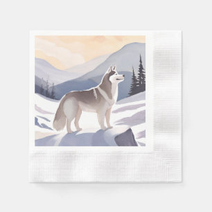 Alaskan Husky Dog Mountain Aquarell Serviette