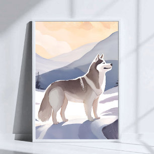 Alaskan Husky   Dog Mountain Aquarellkunst Poster
