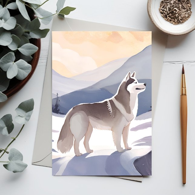 Alaskan Husky | Dog Mountain Wasserfarbe Postkarte (Von Creator hochgeladen)