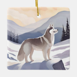 Alaskan Husky | Dog Mountain Watercolor Keramikornament