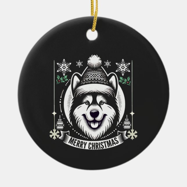 Alaskan Husky Weihnachtslieder Geschenk Rentier Keramik Ornament (Vorne)