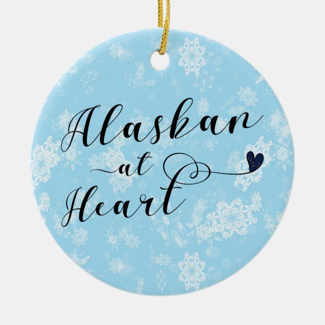 Alaskan im Herzen, Weihnachtsbaumschmuck, Alaska Keramikornament (Vorne)