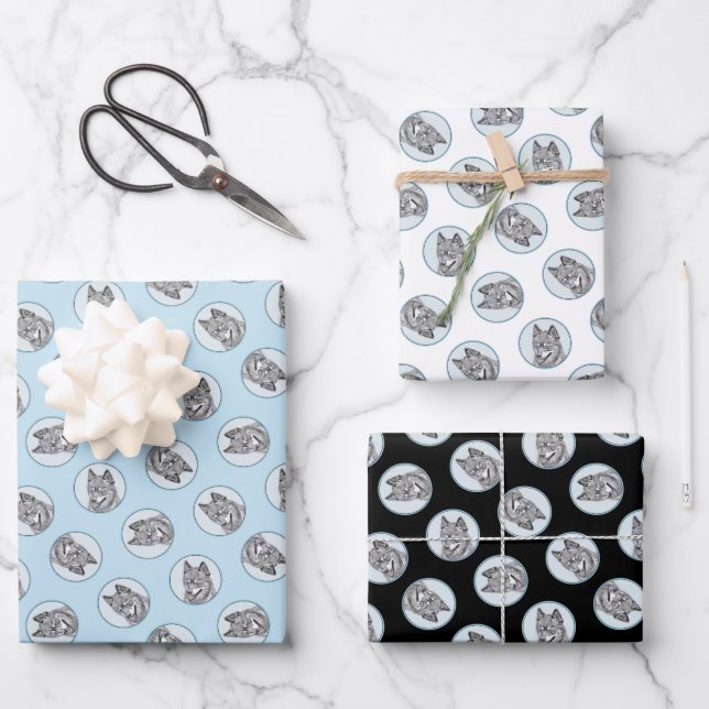 Alaskan Klee Kai AKK Husky Malerei Niedlicher Dog  Geschenkpapier Set (Vorderseite)