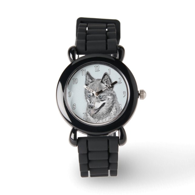 Alaskan Klee Kai Painting - Niedliche Original Dog Armbanduhr (Vorderseite)