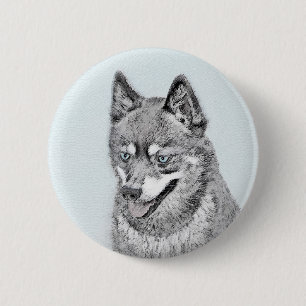 Alaskan Klee Kai Painting - Niedliche Original Dog Button