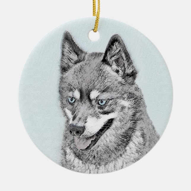 Alaskan Klee Kai Painting - Niedliche Original Dog Keramik Ornament (Vorne)