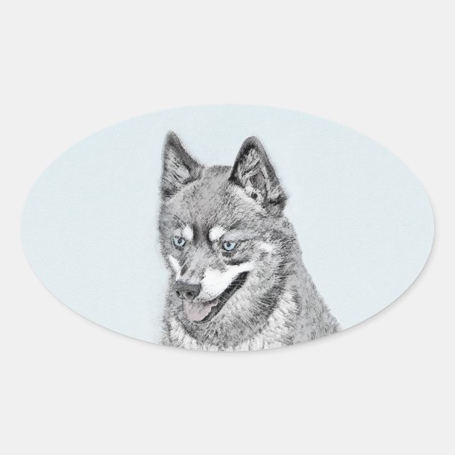 Alaskan Klee Kai Painting - Niedliche Original Dog Ovaler Aufkleber (Vorderseite)