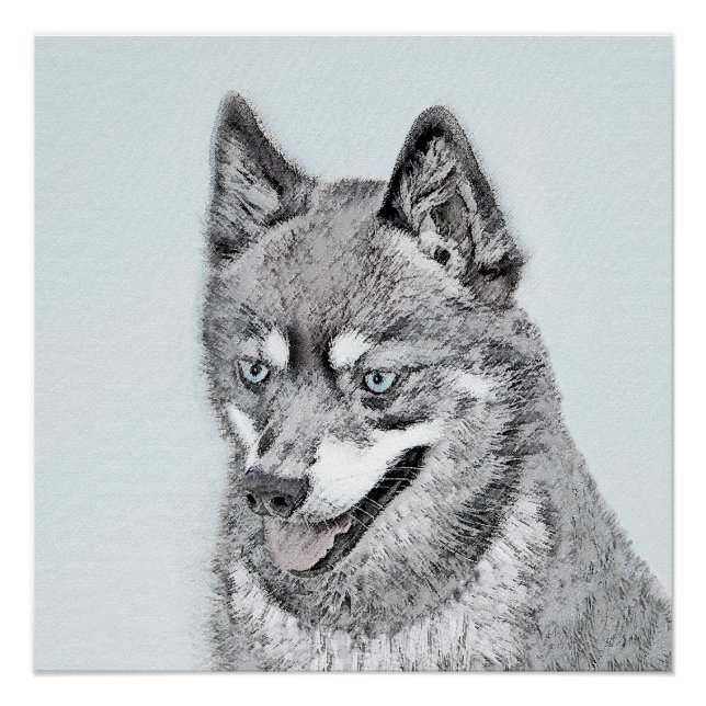 Alaskan Klee Kai Painting - Niedliche Original Dog Poster (Vorderseite)