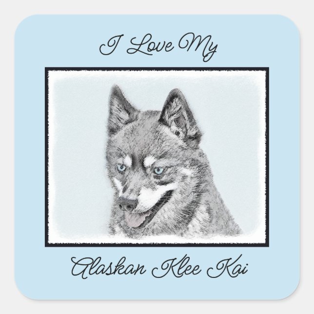 Alaskan Klee Kai Painting - Niedliche Original Dog Quadratischer Aufkleber (Vorderseite)