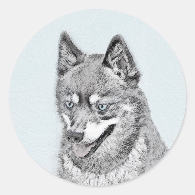 Alaskan Klee Kai Painting - Niedliche Original Dog Runder Aufkleber (Vorderseite)