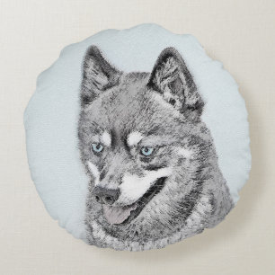 Alaskan Klee Kai Painting - Niedliche Original Dog Rundes Kissen