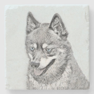 Alaskan Klee Kai Painting - Niedliche Original Dog Steinuntersetzer