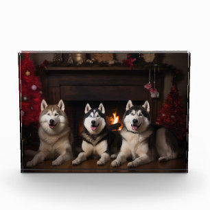 Alaskan Malamute am Feuerplatz Weihnachten Fotoblock