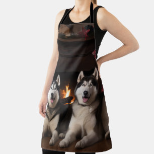 Alaskan Malamute am Feuerplatz Weihnachten Schürze