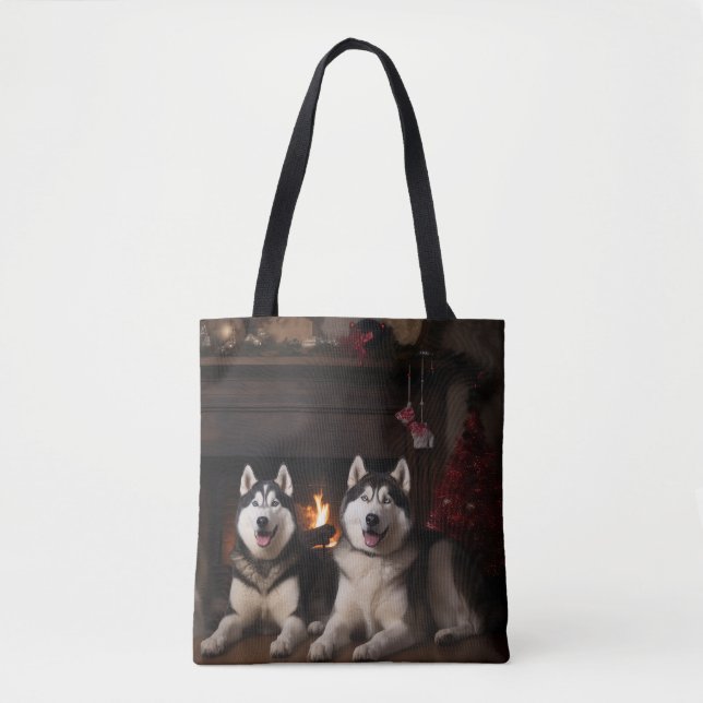 Alaskan Malamute am Feuerplatz Weihnachten Tasche (Vorderseite)