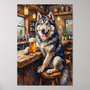 Alaskan Malamute Bar Kunst, Lustige Trinkende Hund Poster