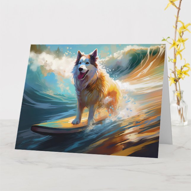 Alaskan Malamute Beach Surfmalerei Karte (Gelbe Blume)