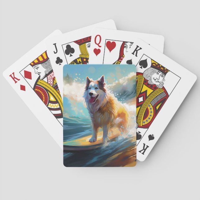 Alaskan Malamute Beach Surfmalerei Spielkarten (Rückseite)