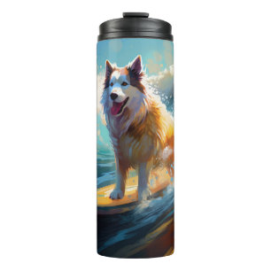 Alaskan Malamute Beach Surfmalerei Thermosbecher