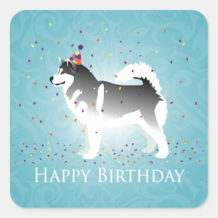 Alaskan Malamute Birthday Design Quadratischer Aufkleber