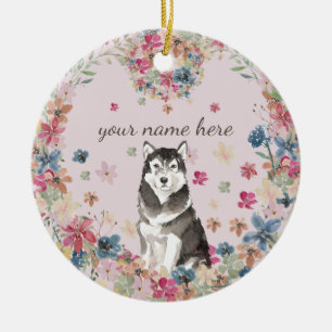 Alaskan Malamute Blume Keramik Ornament