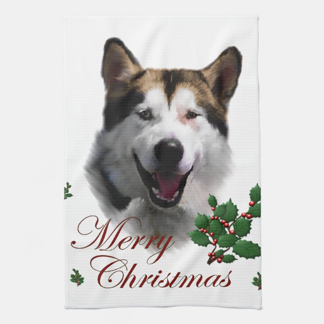 Alaskan Malamute Christmas Geschirrtuch (Vertikal)