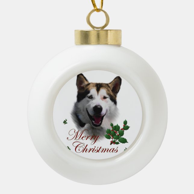 Alaskan Malamute Christmas Keramik Kugel-Ornament (Vorderseite)