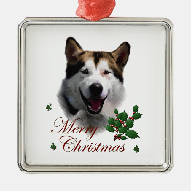 Alaskan Malamute Christmas Ornament Aus Metall (Vorne)