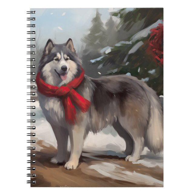 Alaskan Malamute Dog im Schnee Weihnachten Notizblock (Vorderseite)