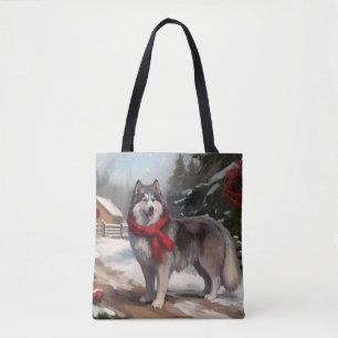 Alaskan Malamute Dog im Schnee Weihnachten Tasche