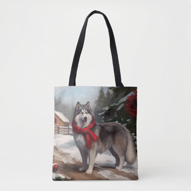 Alaskan Malamute Dog im Schnee Weihnachten Tasche (Vorderseite)