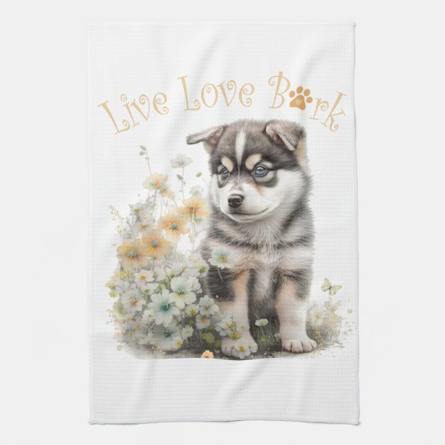 Alaskan Malamute Dog Mama Floral Geschirrtuch (Vertikal)