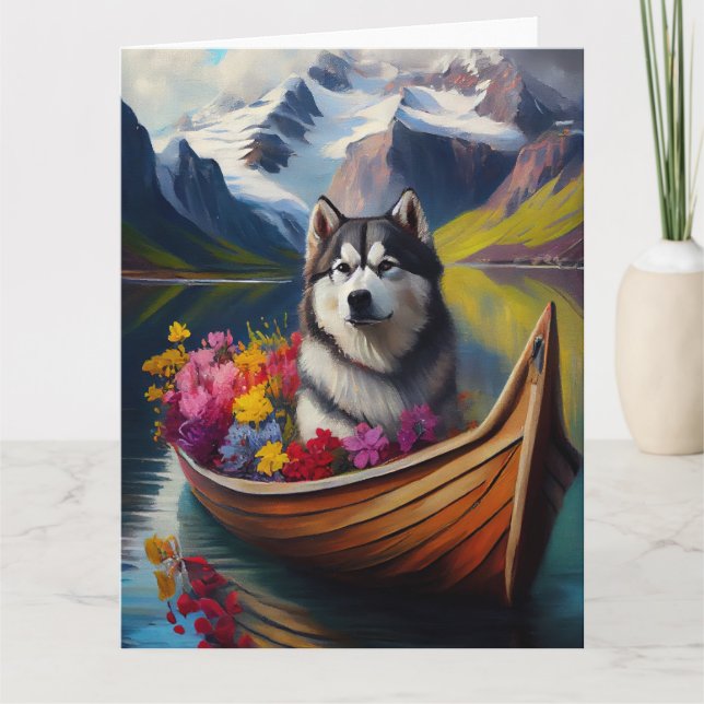 Alaskan Malamute Dog on Paddle: Ein Landschaftlich Karte (Vorderseite)