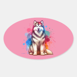 Alaskan Malamute Dog Ovaler Aufkleber