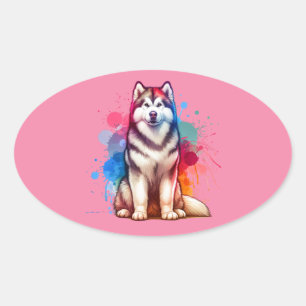 Alaskan Malamute Dog Ovaler Aufkleber