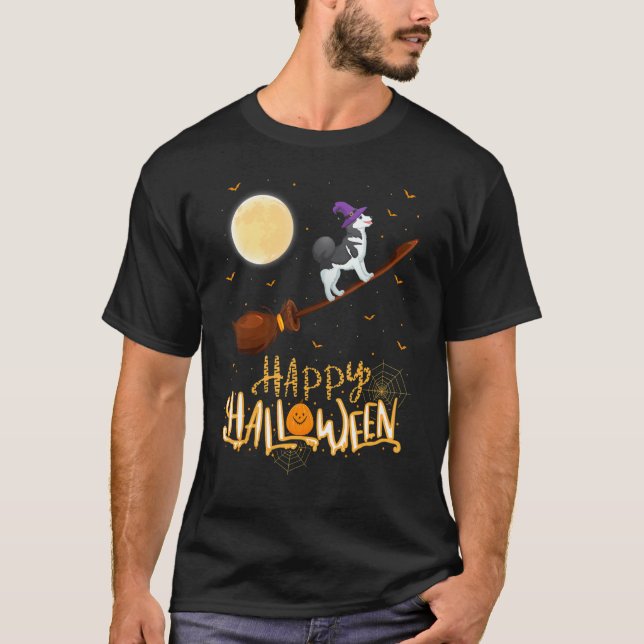 Alaskan Malamute Dog Ride Witch Shotgun Hallowee T-Shirt (Vorderseite)