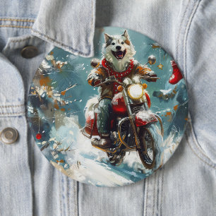 Alaskan Malamute Dog Riding Motorrad Weihnachten Button