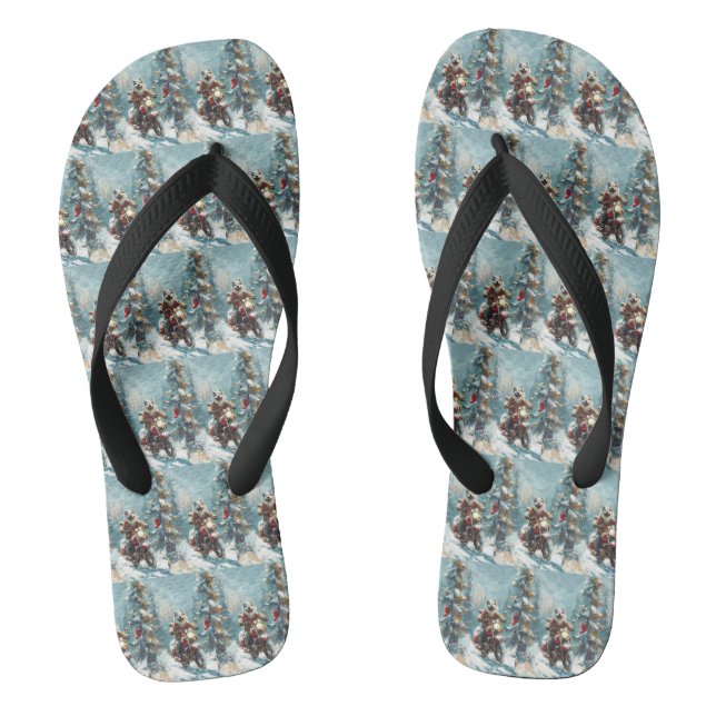 Alaskan Malamute Dog Riding Motorrad Weihnachten Flip Flops (Fußbett)