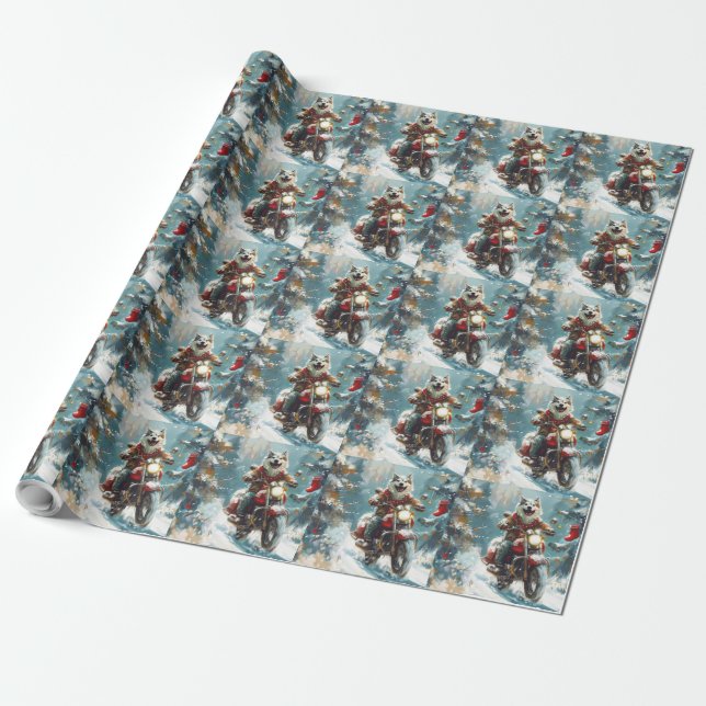 Alaskan Malamute Dog Riding Motorrad Weihnachten Geschenkpapier (Ungerollt)