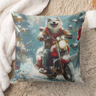 Alaskan Malamute Dog Riding Motorrad Weihnachten Kissen